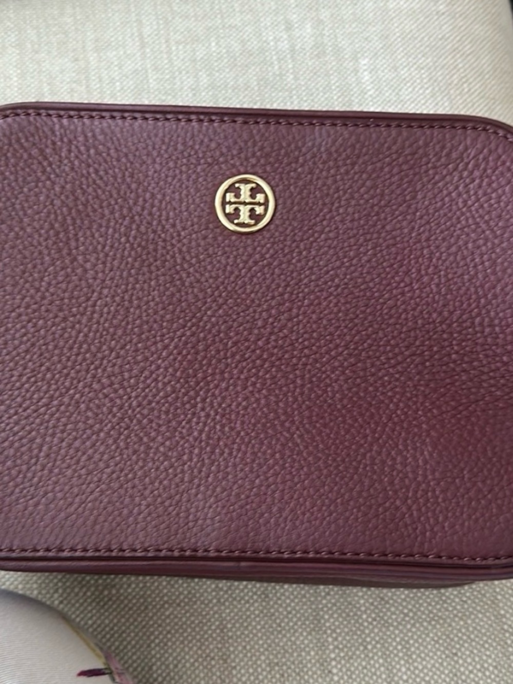Tory Burch Wine Red Pebbled Leather Double-Zip Crossbody - Picture 6 of 8